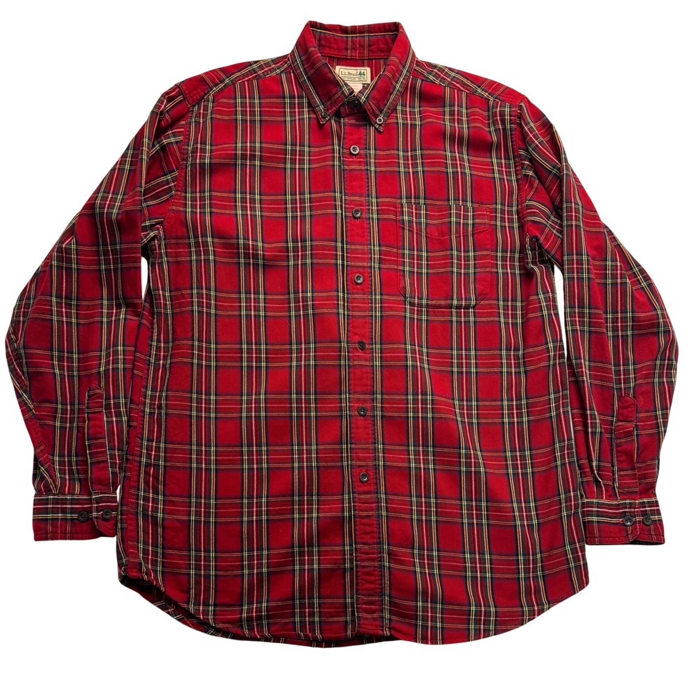 LL Bean Mens Shirt Medium Regular Red Tartan Plaid Button Down 228061